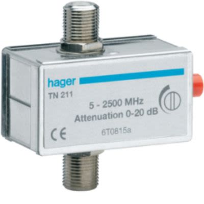 Hager RF Attenuator Straight Coaxial 20dB, Operating Frequency 2400MHz [TN211]; 252-0207
