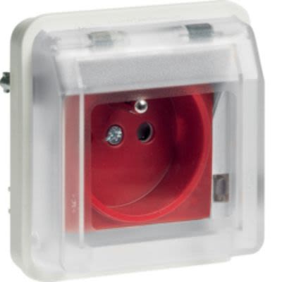Hager White 1 Gang Plug Socket, 2P+T Poles, 16A, French 2P, Outdoor Use [WNA105B]; 252-0230