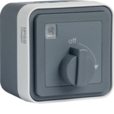 Hager Off-On Control Station Switch, Polypropylene, Grey, Off, On, IP55 [WNC009]; 252-0234