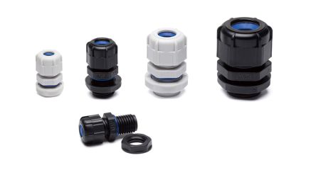 Takachi Electric Industrial RMW Series Black Polyamide Cable Gland, M16 Thread, 4mm min., 8mm max., IP67 [RMW16S-8B-P]; 252-2518