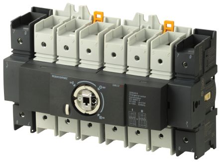 Socomec 3P Pole DIN Rail Changeover Switch - 100A Maximum Current, 45kW Power Rating [22303010]; 252-3446