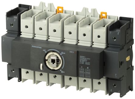 Socomec 3P Pole DIN Rail Changeover Switch - 125A Maximum Current, 56.3kW Power Rating [22303011]; 252-3447
