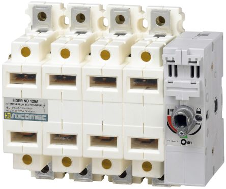 Socomec 4P Pole DIN Rail Switch Disconnector - 125A Maximum Current, 110kW Power Rating [29214012]; 252-3481