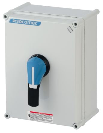 Socomec 3 Pole Wall Mount Switch Disconnector - 160A Maximum Current, 80kW Power Rating, IP65 [31165016]; 252-3492