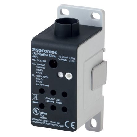 Socomec Distribution Block, 1 Way [54UL1008]; 252-3625