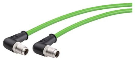 Siemens, 1m Cat6a, Green M12 to Male M12, Aluminium Foil, Tinned Copper Braid Shielded, Terminated [6XV18785GH10]; 252-3671