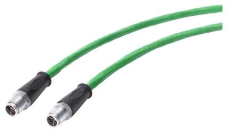 Siemens, 1m Cat7, Green M12 to Male M12, Aluminium Foil, Tinned Copper Braid Shielded, Terminated [6XV18785HH10]; 252-3681