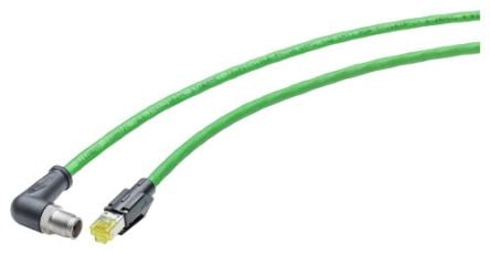 Siemens, 500mm Cat6a, Green M12 to Male RJ45, Aluminium foil with a braided tin-plated copper wire screen Shielded, [6XV18785SE50]; 252-3692