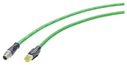 Siemens, 2m Cat6a, Green M12 to Male RJ45, Aluminium foil with a braided tin-plated copper wire screen Shielded, [6XV18785TH20]; 252-3703