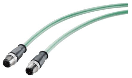 Siemens, 5m Cat5e, Green M12 to Male M12, Aluminium Foil, Tinned Copper Braid Shielded, Terminated [6XV18815AH50]; 252-3715