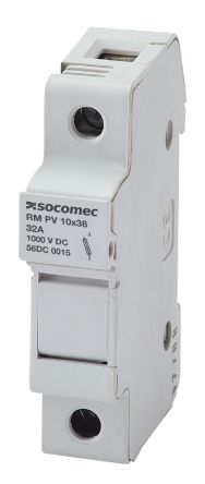Socomec 32A Fuse Holder for 10 x 38mm Fuse, 1P, 1kV dc [57PV0001]; 252-3750