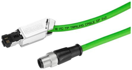 Siemens, 2m Cat5e, Green M12 to Female RJ45, Aluminium foil with a braided tin-plated copper wire screen Shielded, [6XV18715TH20]; 253-0846