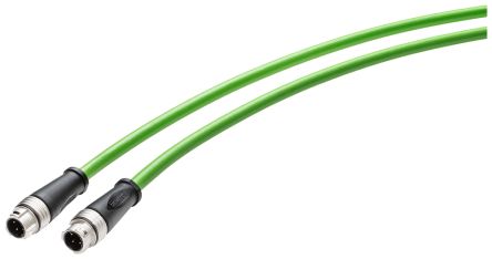 Siemens, 3m Cat5e, Green M12 to Female M12, Aluminium Foil, Tinned Copper Braid Shielded, Terminated [6XV18718AH30]; 253-0853