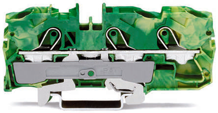 WAGO 2010-1307 TOPJOB S, 2010 Series Green/Yellow, 10mm², Single-Level, Push-In Cage Clamp Termination, ATEX, IECEx [2010-1307]; 253-2940