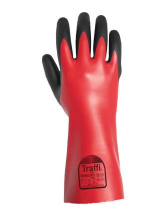 Traffi Red Cotton Chemical Resistant Work Gloves, Size 11, Nitrile Coating [TG1500-11]; 253-4865