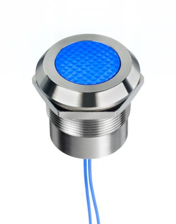 RS PRO Blue Panel Mount Indicator, 12 → 24V ac/dc, 25mm Mounting Hole Size, Lead Wires Termination, IP67, IP69K [0]; 253-8512