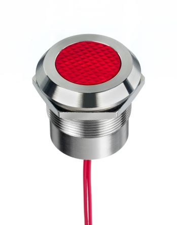 RS PRO Red Panel Mount Indicator, 12 → 24V ac/dc, 25mm Mounting Hole Size, Lead Wires Termination, IP67, IP69K [0]; 253-8515
