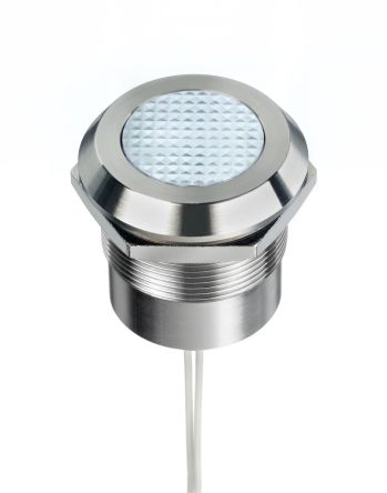 RS PRO White Panel Mount Indicator, 12 → 24V ac/dc, 25mm Mounting Hole Size, Lead Wires Termination, IP67, IP69K [0]; 253-8516
