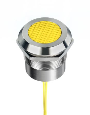 RS PRO Yellow Panel Mount Indicator, 12 → 24V ac/dc, 25mm Mounting Hole Size, Lead Wires Termination, IP67, IP69K [0]; 253-8517