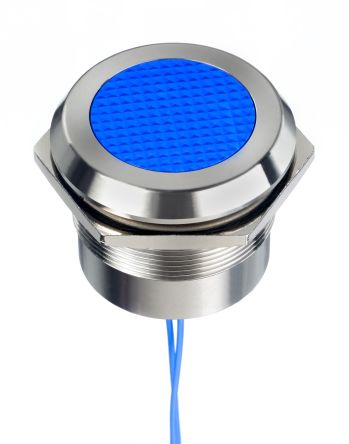 RS PRO Blue Panel Mount Indicator, 12 → 24V ac/dc, 30mm Mounting Hole Size, Lead Wires Termination, IP67, IP69K [0]; 253-8518
