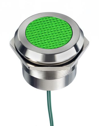 RS PRO Green Panel Mount Indicator, 12 → 24V ac/dc, 30mm Mounting Hole Size, Lead Wires Termination, IP67, IP69K [0]; 253-8519
