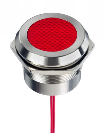 RS PRO Red Panel Mount Indicator, 12 → 24V ac/dc, 30mm Mounting Hole Size, Lead Wires Termination, IP67, IP69K [0]; 253-8520