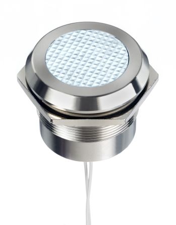 RS PRO White Panel Mount Indicator, 12 → 24V ac/dc, 30mm Mounting Hole Size, Lead Wires Termination, IP67, IP69K [0]; 253-8521
