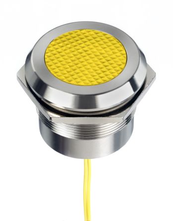 RS PRO Yellow Panel Mount Indicator, 12 → 24V ac/dc, 30mm Mounting Hole Size, Lead Wires Termination, IP67, IP69K [0]; 253-8522