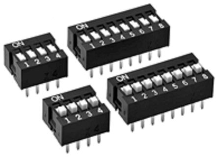 Omron 4 Way Through Hole DIP Switch SPST, Flat Actuator, IP40 [A6E-4101-N]; 254-3068