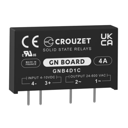 Crouzet GND Board Series Solid State Relay, 4 A rms Load, PCB Mount, 600 V rms Load [GNB4D1C]; 254-8477