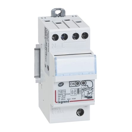 Legrand 1+N Phase Surge Protector, 10kA, 1.2kV [003971]; 255-2133