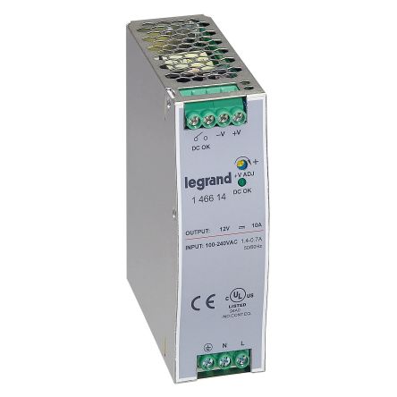 Legrand Switching Power Supply, 146614, 12V dc, 10A, 120W, 100 → 240V ac Input Voltage [146614]; 255-2306