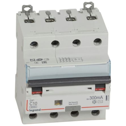 Legrand RCBO, 4P, 10A, Type AC, 400V AC [411204]; 255-2329