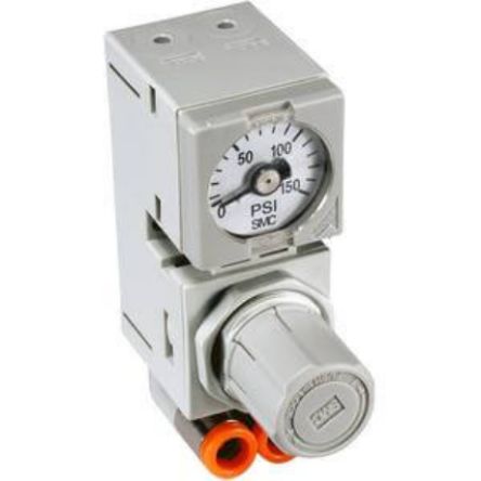 SMC 4 mm Tubing Pneumatic Regulator - 0.5bar to 7bar, 10bar max. input [ARM10F1-06G-1]; 255-2419