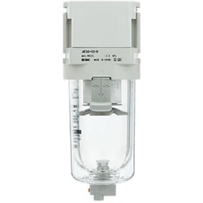 SMC AF20-D series 5μm G 1/4 0.15MPa to 10 bar Pneumatic Filter 6000L/min max with Auto drain [AF20-F02C-D]; 255-2839