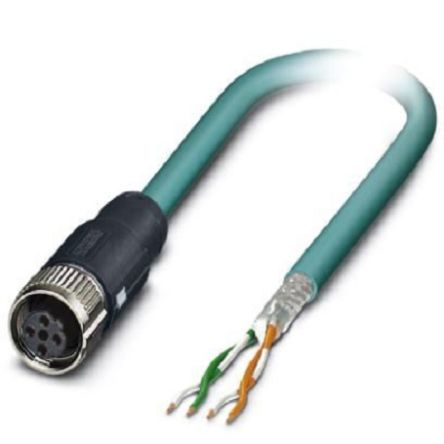 Phoenix Contact, 5m Cat5, Blue M12 to Female Unterminated, Shielded Shielded, Terminated [1407382]; 255-8575