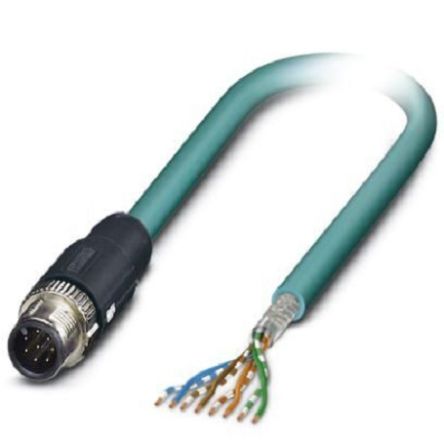 Phoenix Contact, 2m Cat5, Blue M12 to Male Unterminated, Shielded Shielded, Terminated [1407405]; 255-8597