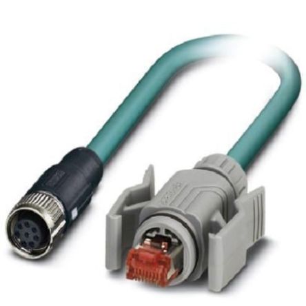 Phoenix Contact, 2m Cat5, Blue M12 to Female RJ45 Male, Shielded Shielded, Terminated [1407452]; 255-8624