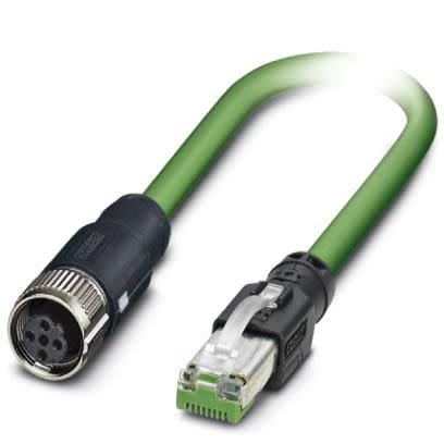 Phoenix Contact, 5m Cat5, Green M12 to Female RJ45 Male, Shielded Shielded, Terminated [1407534]; 255-8677