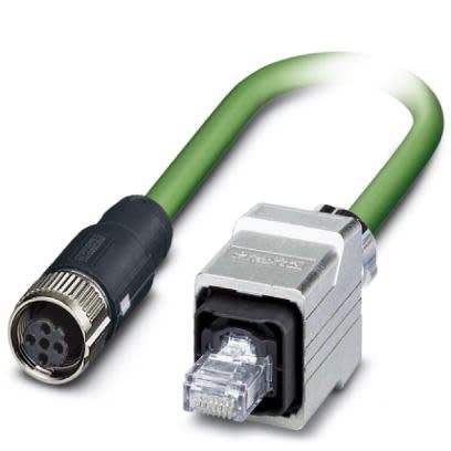 Phoenix Contact, 1m Cat5, Green M12 to Female M12 Male, Shielded Shielded, Terminated [1407544]; 255-8683