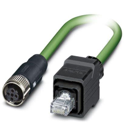 Phoenix Contact, 2m Cat5, Green M12 to Female RJ45 Male, Shielded Shielded, Terminated [1407549]; 255-8688
