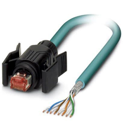 Phoenix Contact, 5m Cat5, Blue RJ45 to Male Unterminated, Shielded Shielded, Terminated [1407754]; 255-8697