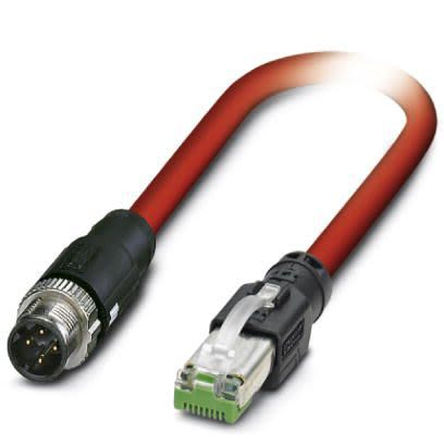 Phoenix Contact, 10m Cat5, Red M12 to Male RJ45 Male, Shielded Shielded, Terminated [1411521]; 255-8749