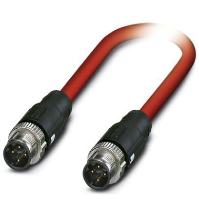 Phoenix Contact, 2m Cat5, Red M12 to Male M12 Male, Shielded Shielded, Terminated [1411531]; 255-8750