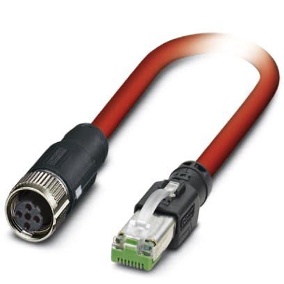 Phoenix Contact, 10m Cat5, Red M12 to Female RJ45 Male, Shielded Shielded, Terminated [1411542]; 255-8752