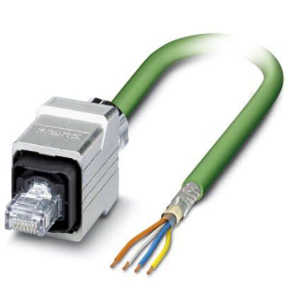 Phoenix Contact, 5m Cat5e, Green RJ45 to Male Unterminated, Shielded Shielded, Terminated [1416162]; 255-8783