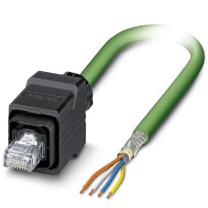 Phoenix Contact, 5m Cat5e, Green RJ45 to Male Unterminated, Shielded Shielded, Terminated [1416168]; 255-8785