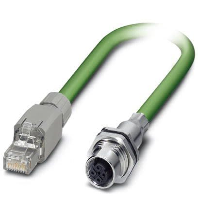 Phoenix Contact, 5m Cat5e, Green M12 to Female RJ45 Male, Shielded Shielded, Terminated [1416212]; 255-8797