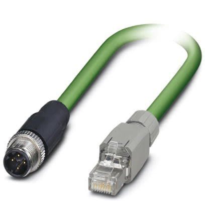 Phoenix Contact, 2m Cat5, Green M12 to Male RJ45 Male, Shielded Shielded, Terminated [1416242]; 255-8806