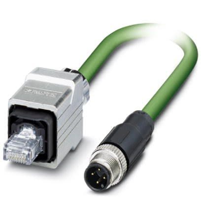 Phoenix Contact, 2m Cat5, Green M12 to Male RJ45 Male, Shielded Shielded, Terminated [1416258]; 255-8809